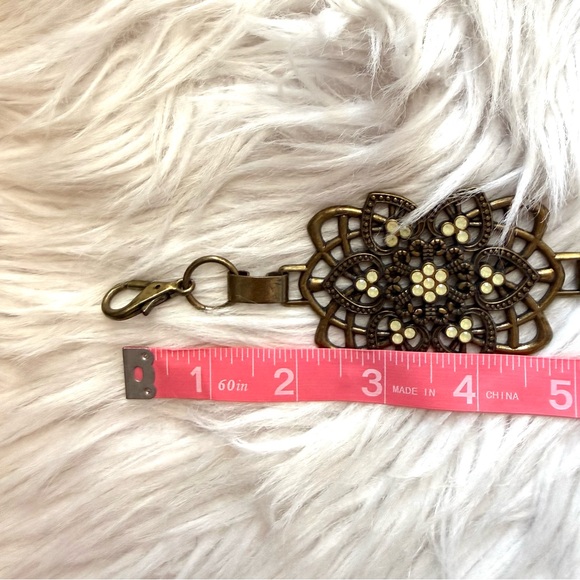 Vintage 80s Boho Cabochon Chain Waist Hip Belt Antique Gold Adjustable OS main image 6